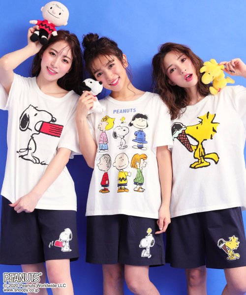 セール 部屋着 セットアップ Peanuts スヌーピー グラフィック Tシャツ 上下セット ルームウェア パジャマ セット レディース 春夏 部屋着 キャラクター エメフィール Aimerfeel D Fashion