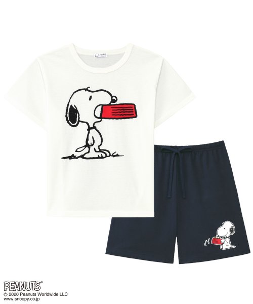 部屋着 セットアップ Peanuts スヌーピー グラフィック Tシャツ 上下セット ルームウェア パジャマ セット レディース 春夏 部屋着 キャラクター エメフィール Aimerfeel D Fashion