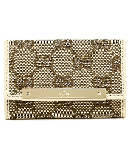 Gucci 本革 レザーキーケース 赤 バーガンディ ゴールドロゴ
