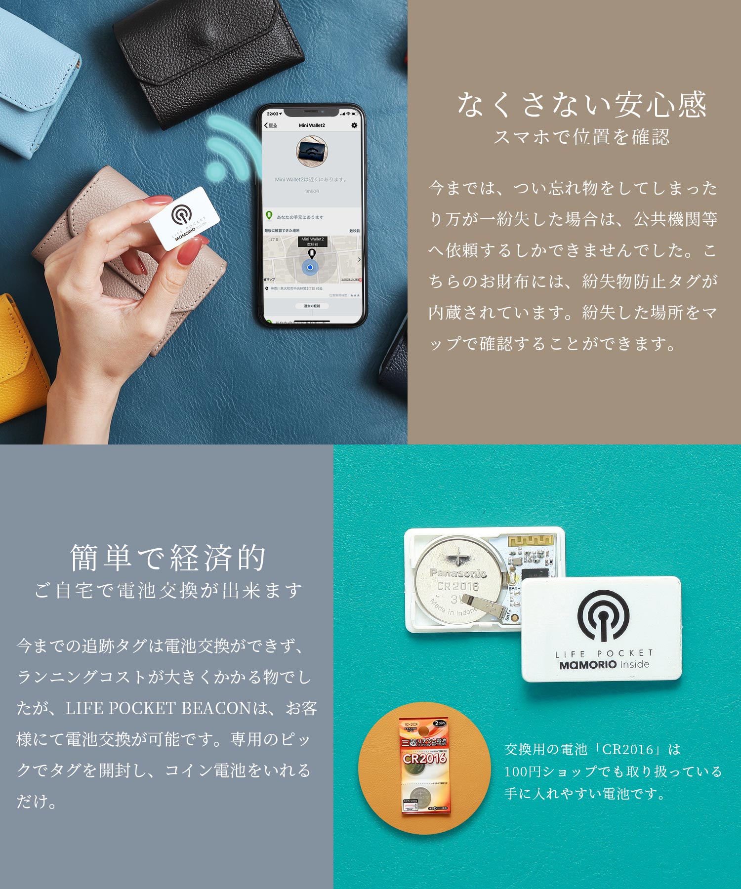 紛失防止タグ MAMORIO搭載 ライフポケット Mini Wallet ミニ財布 財布