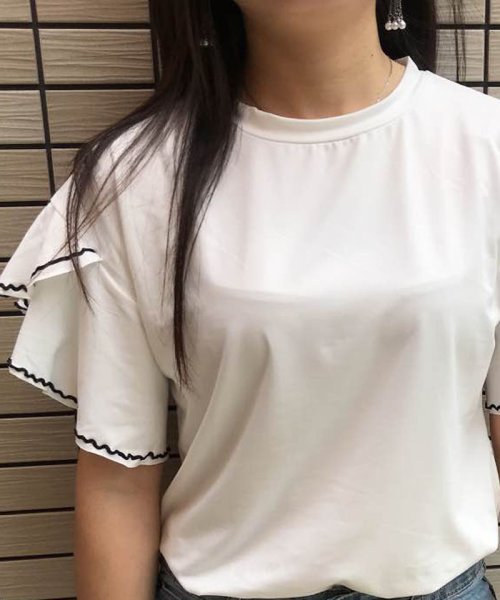 セール】Tシャツ半袖 トップス レディース 半袖 ラウンドネック 袖フリル カラー 無地 シンプル カットソーカジュアル(503302364) |  ショッピングゴー(shoppinggo) - d fashion