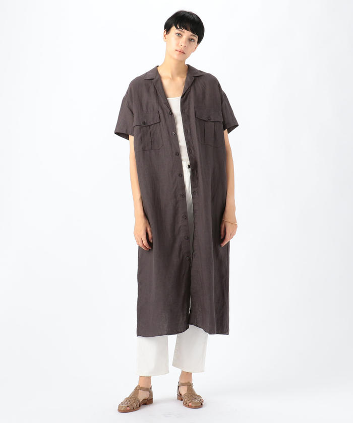 通販生活 ファッション セール 30%OFF】リネンポプリン サファリシャツワンピース ワンピース