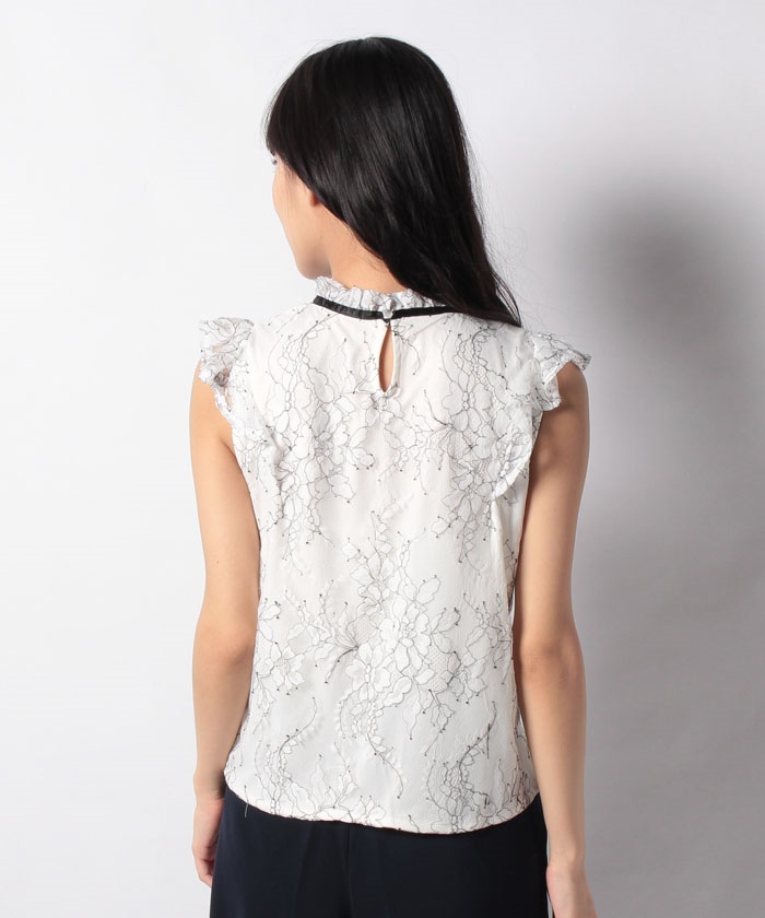 セール 74%OFF】配色レースボウタイ付フリルTOPS (503300167