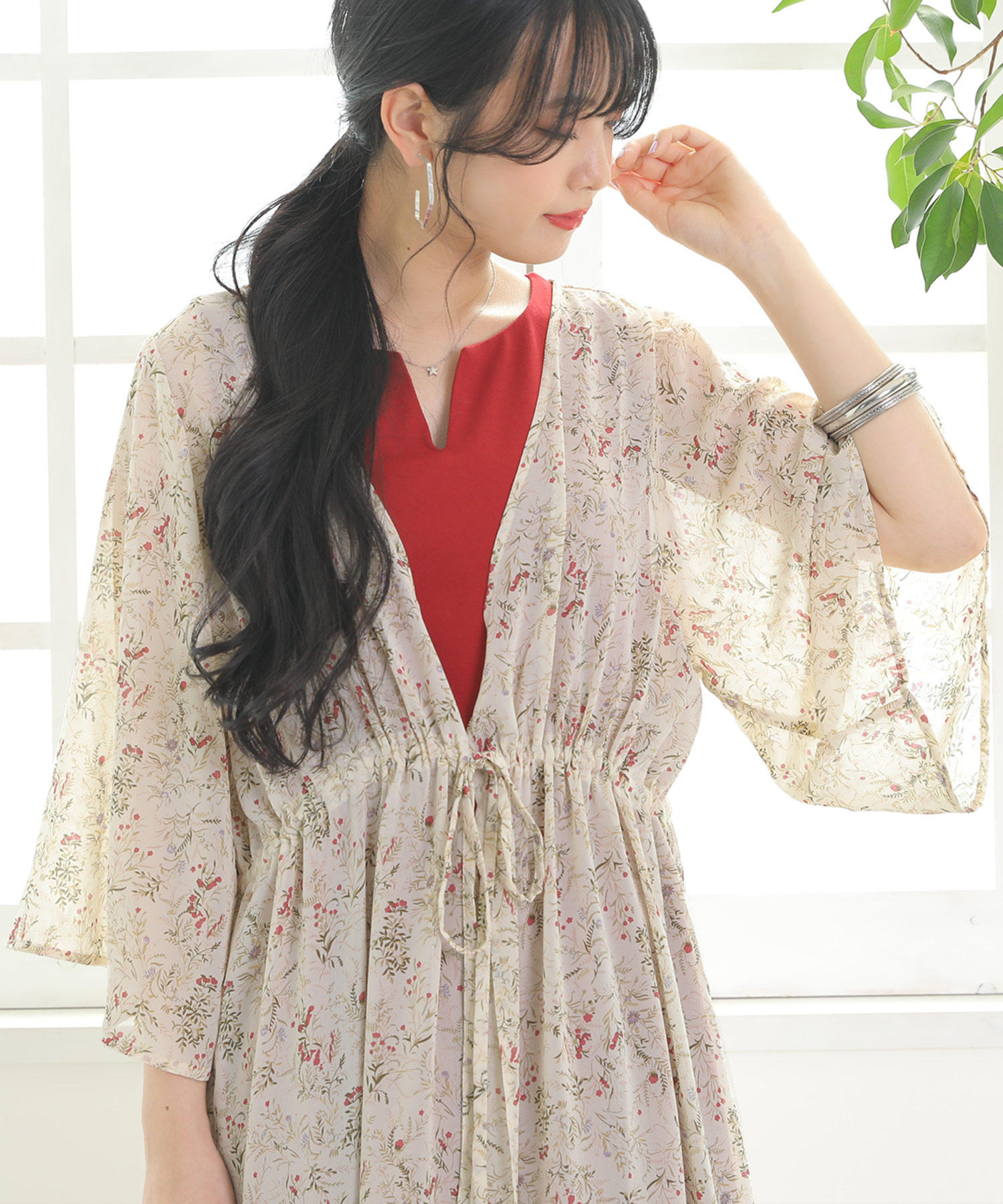 花柄シアーロングカーディガン』(503313710) | オシャレウォーカー
