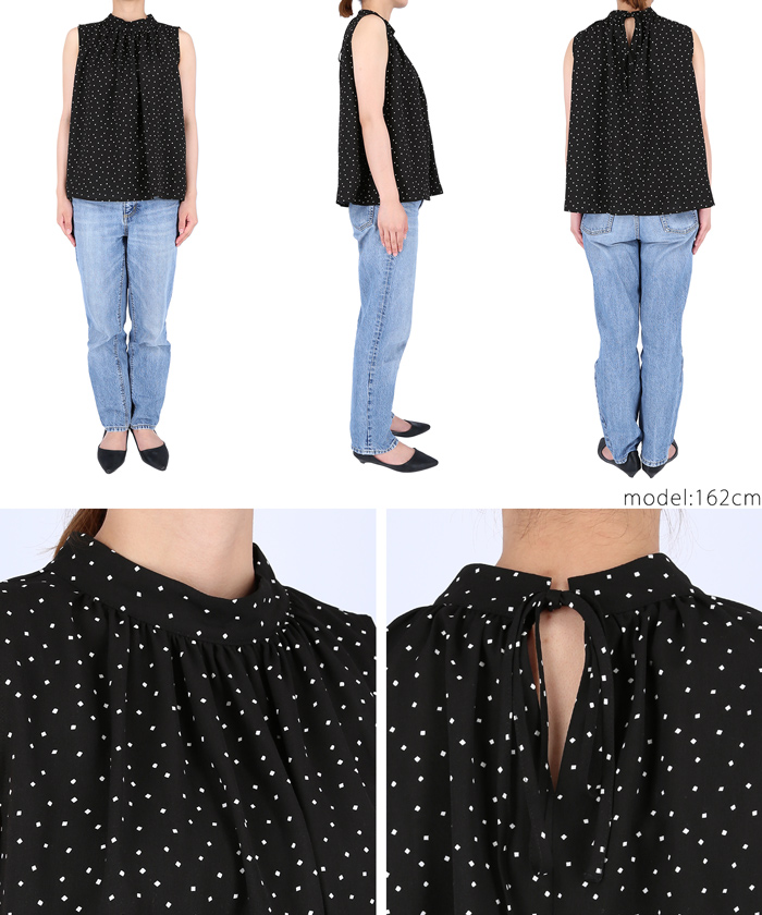 other - シーニュ cygne ノースリーブ ブラウス ドット 水玉 シャツ リボン 黒 All item | Cygne