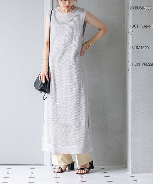 セール Web限定 キャミインナー付メッシュ編みニットワンピース ナノ ユニバース Nano Universe D Fashion