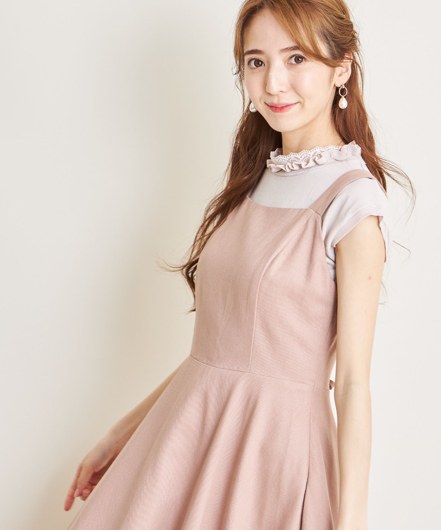 tocco closet トッコクローゼット ツイードジャンパースカート ピンク ポケットパール付きマーメイドラインツイードジャンパースカート