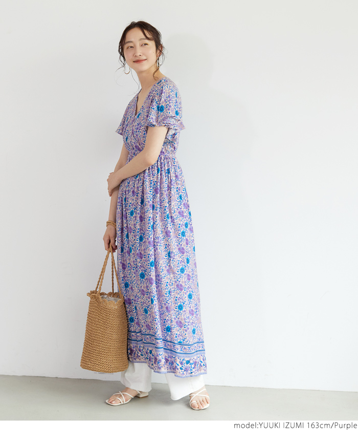 カルヴェンCARVEN ワンピース エスニック 花柄 とろみ 未使用級 S 水色 花柄エスニックカシュクールワンピース(503319043) | コカ(coca