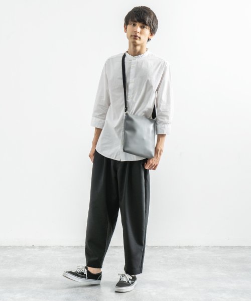カジュアルシャツ メンズ 白シャツ 7分袖 無地 ビジネス ノーカラー スタンドカラー バンドカラー ブロード ポプリン 綿 コットン シンプル 日本製 国産 ロッキーモンロー Rocky Monroe D Fashion