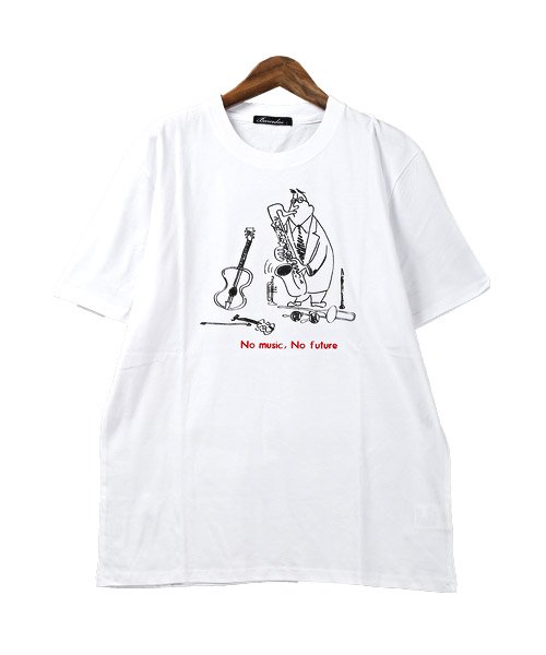 手描きプリント半袖tシャツ Tシャツ メンズ 半袖 プリント ロゴ イラスト 楽器 音楽 ラグスタイル Luxstyle D Fashion