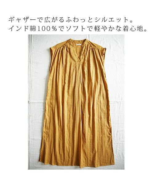 コットンドビースキッパーノースリーブワンピース M L レディース 春夏 ワンピース チャコールグレー カーキ マスタード インド綿 軽い 綿100 コット アンドイット And It D Fashion