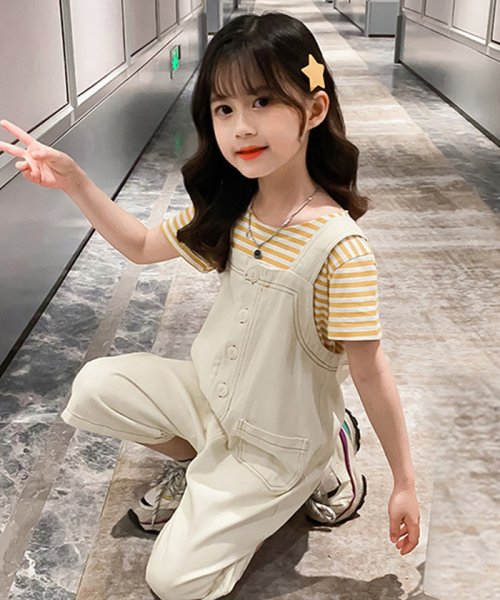 子ども服オーバーオール キッズ サロペット ｔシャツ おしゃれ 2点セット パンツ 半袖 子供服 女の子 ジュニアサイズ ミニミニストア Miniministore D Fashion