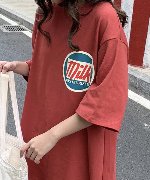 セール ロゴtシャツ レディース 半袖 ロングt 英字ロゴ カットソー カジュアル トップス 春夏新作 チュニック コットン ミニミニストア Miniministore D Fashion