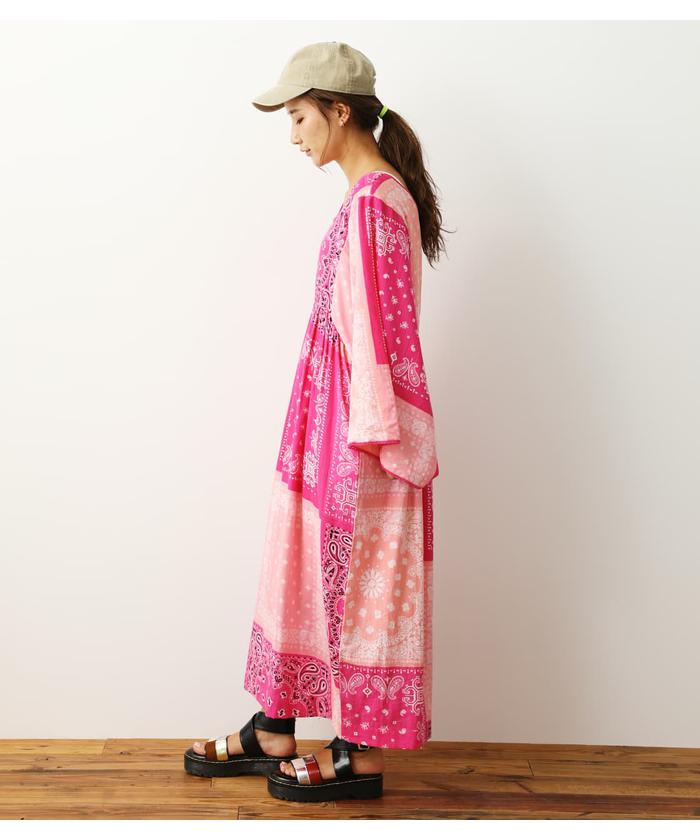 セール 50%OFF】バンダナパッチワークワンピース(503334237 セール 50%OFF】バンダナパッチワークワンピース(503334237