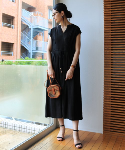 リネン混ドローストリング半袖シャツワンピース アンドミー And Me D Fashion リネン混ドローストリング半袖シャツワンピース アンドミー And Me D Fashion
