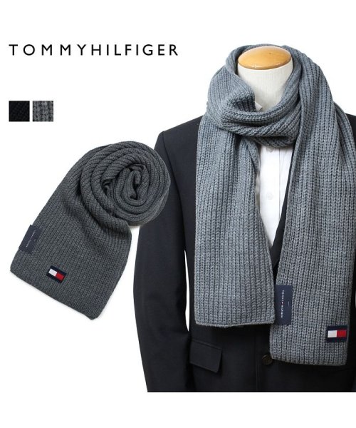 トミーヒルフィガー Tommy Hilfiger マフラー メンズ ブラック グレー H8c3 Th F18 5003 トミーヒルフィガー Tommyhilfiger D Fashion