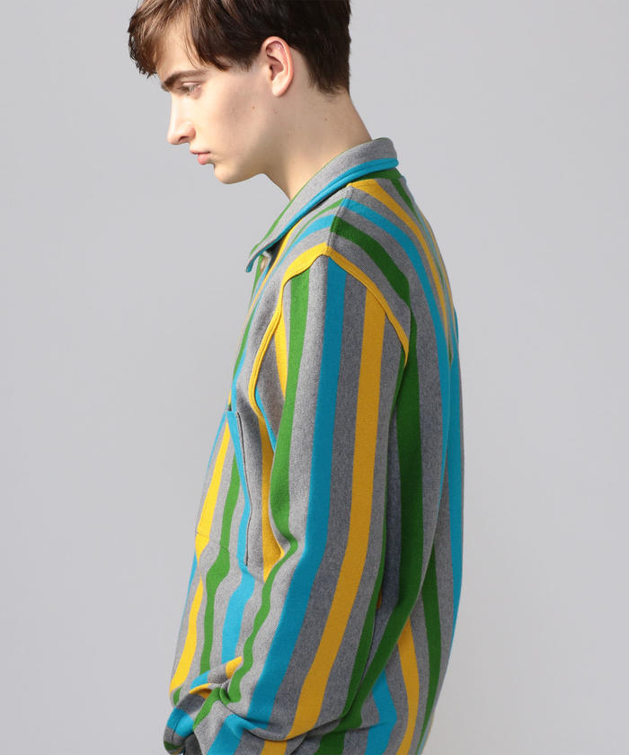 セール 50%OFF】コットンカシミヤ ストライプポロニット