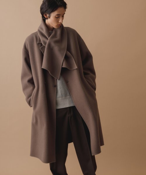 カシミアブレンドウール リバーセミダブルコート マフラー付き Unisex アダム エ ロペ Adam Et Rope D Fashion