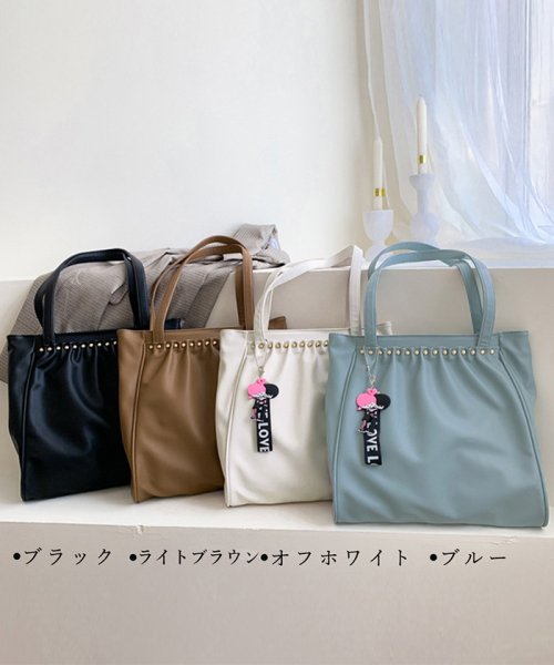 セール トートバッグ キーホルダー付き レディース リベット 肩掛けバッグ 合成皮革 手提げバッグ 大きめ カバン おしゃれ ミニミニストア Miniministore D Fashion