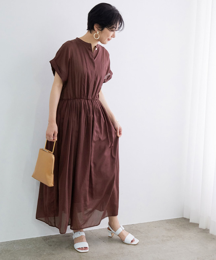 美品☆アダムエロペ 洗える コットンシルクティアードワンピース ブラウン マキシ 美品☆アダムエロペ 洗える コットンシルクティアードワンピース