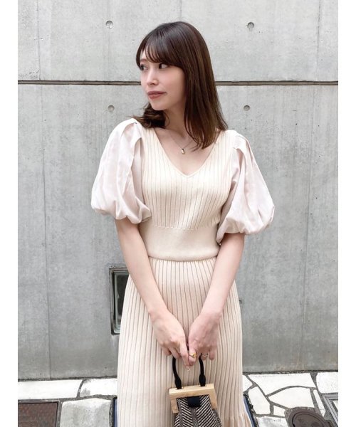異素材バルーン袖ニットワンピース マーキュリーデュオ Mercuryduo D Fashion
