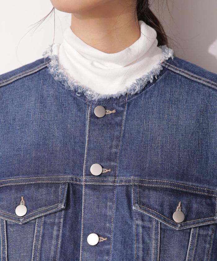 SHIPS｜SHIPS any: ノーカラー デニム ブルゾン[SHIPS any DENIM