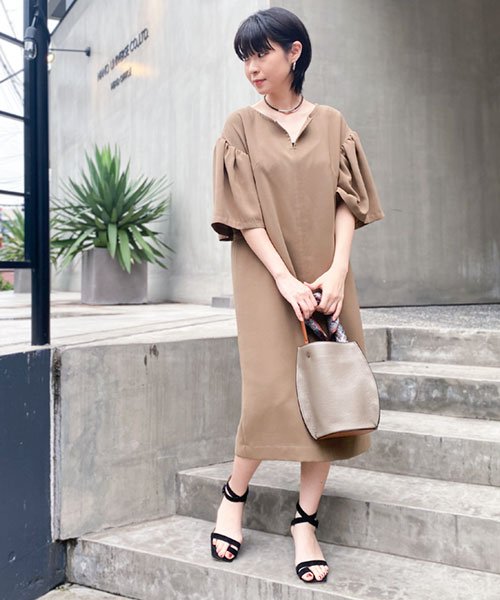 セール キーネックギャザースリーブワンピース ナノ ユニバース Nano Universe D Fashion