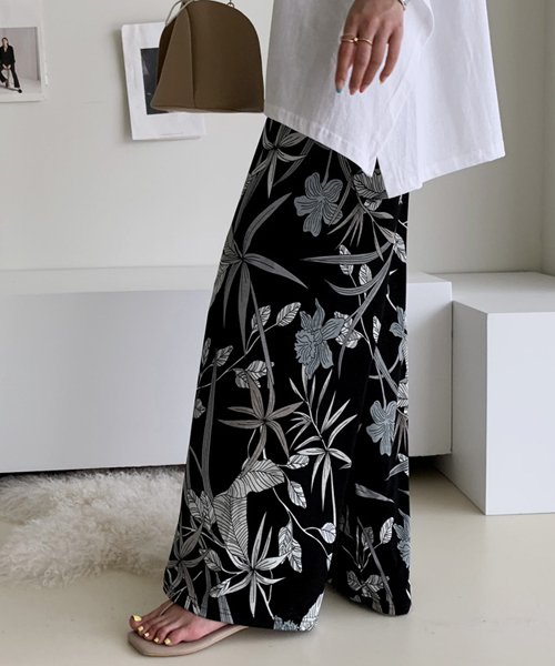 Naning9 ナンニング ボタニカル柄ワイドパンツ ワイドパンツ ボタニカル 柄 パンツ ボトムス ナンニング Naning9 D Fashion