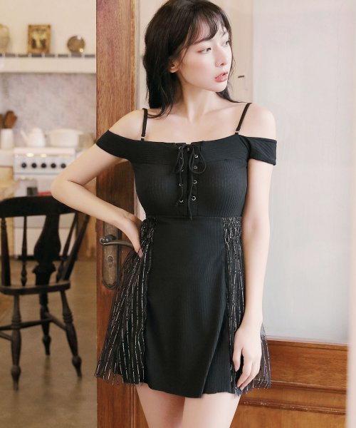 クーポン セール10 Off レースアップ オフショルワンピース水着 オシャレボ Osyarevo D Fashion クーポン セール10 Off レースアップ オフショルワンピース水着 オシャレボ Osyarevo D Fashion