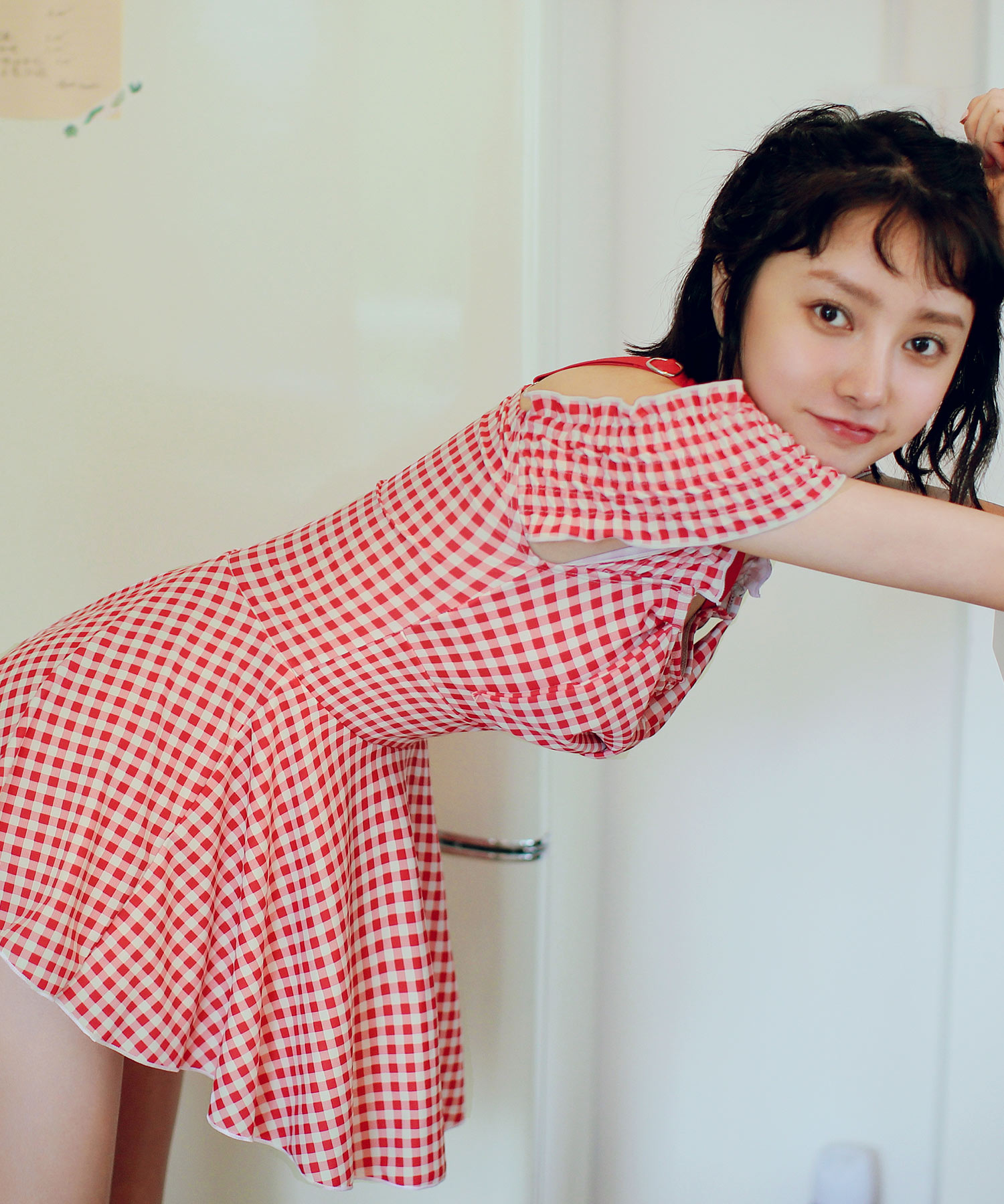 オフショルリボンチェックワンピース M me eme エムミーエメ オフショルリボンチェックワンピース - メルカリ