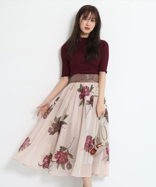 ベルト付きシアー大花スカート リランドチュール Rirandture D Fashion