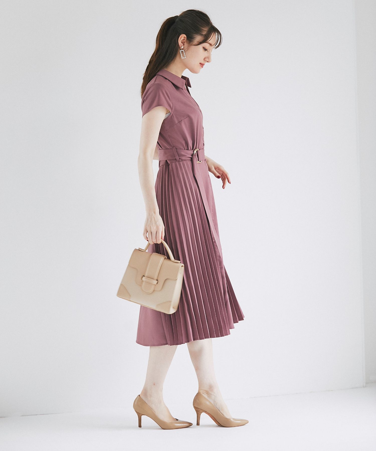 【DINT】♡ベルトセット プリーツワンピース♡ ベルト付配色カラーニットプリーツミニワンピース | レディース