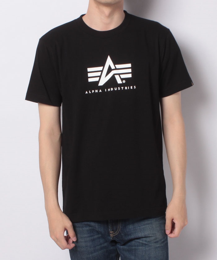 アミリ Tシャツ メンズ 黒 フロントロゴ デニムに ALPHA】 アルファ Aマーク ロゴプリント ミリタリー 半袖 T