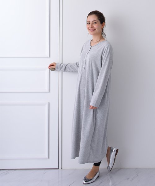 授乳シンプル快適ワンピース マタニティ服 授乳服 美ライン 人気 マタニティワンピース 授乳ワンピース パイル加工 メランジ柄 妊婦 産前産後 春夏秋冬 チョコア Chocoa D Fashion
