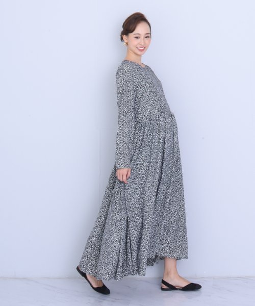 授乳小花柄ワンピース マタニティ服 授乳服 マタニティワンピース 授乳ワンピース 花柄 デザインワンピース 妊婦 妊娠 産前産後 秋冬春 チョコア Chocoa D Fashion