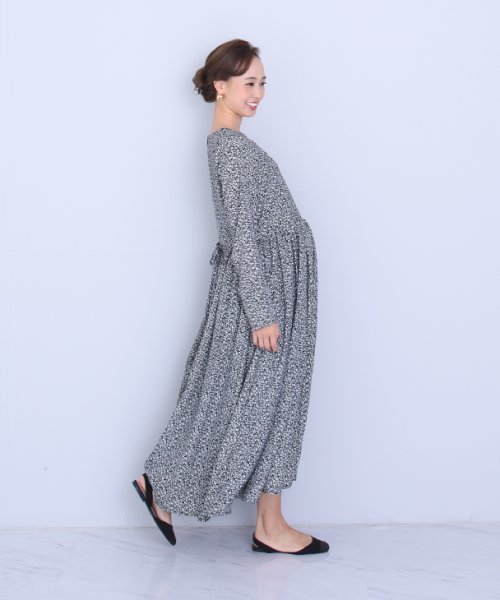 授乳小花柄ワンピース マタニティ服 授乳服 マタニティワンピース 授乳ワンピース 花柄 デザインワンピース 妊婦 妊娠 産前産後 秋冬春 チョコア Chocoa D Fashion