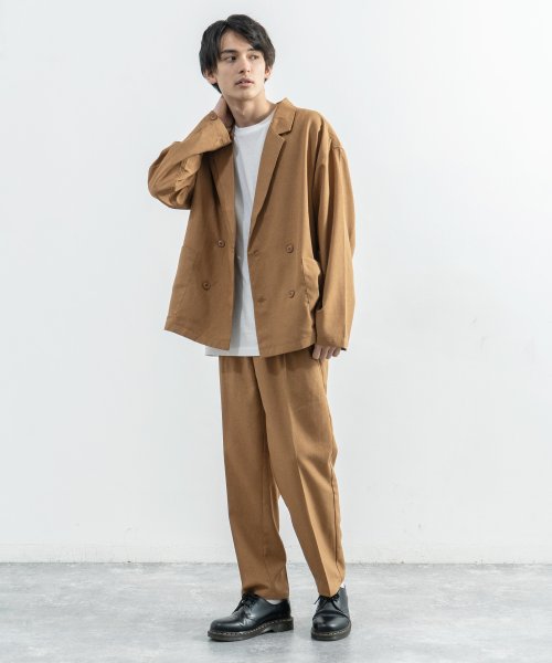 テーラードジャケット テーパードパンツ スラックス セットアップ メンズ ダブルブレスト 長袖シャツ ワイド カジュアル シンプル ビッグシルエット オーバーサ ロッキーモンロー Rocky Monroe D Fashion