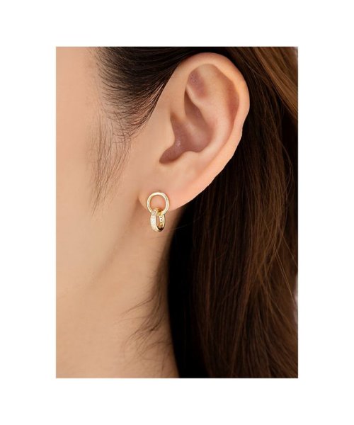 女性らしさ引き立つ メタル ビジューの2連リングピアス クリームドット Cream Dot D Fashion