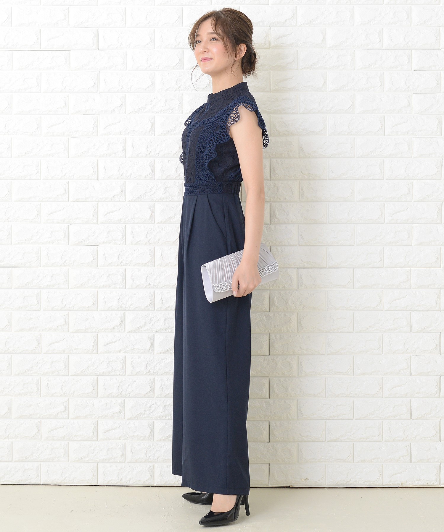 レースレディース Lace Ladies フリルノースリーブオールインワンパンツドレス （ネイビー） クーポン】【セール43%OFF】レースレディース Lace Ladies