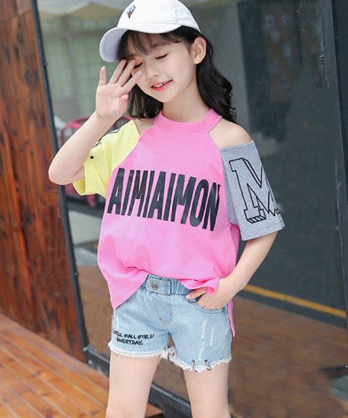 クーポン セール Off 子供服 半袖tシャツ キッズ 女の子 英字柄 ドッキング おしゃれ カジュアル 小学生 オフショルダー トップス 韓国子供服 肩出し 通学着 ミニミニストア Miniministore D Fashion