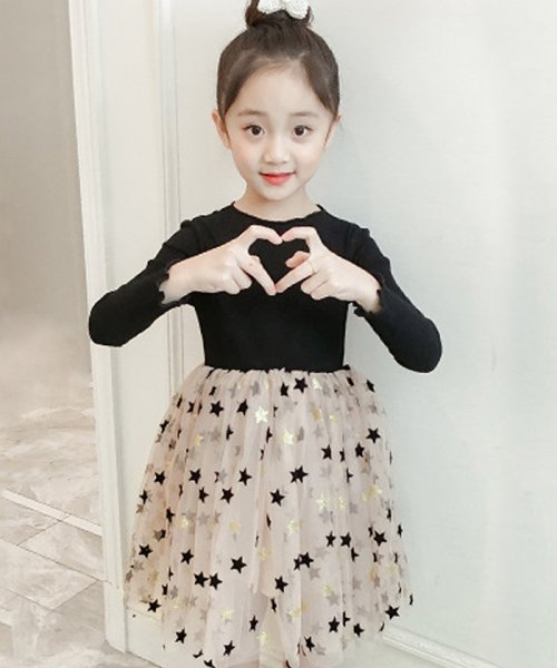 キッズ 長袖ワンピース 韓国子供服 女の子 ラウンドネック 星柄 ドッキング ワンピース 秋 発表会 演奏会 結婚式 ミニミニストア Miniministore D Fashion キッズ 長袖ワンピース 韓国子供服 女の子 ラウンドネック 星柄 ドッキング ワンピース 秋 発表会 演奏会 結婚式 ミニミニストア Miniministore D Fashion