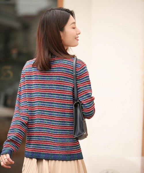 セール71 Off カラフルボーダーニットプルオーバー セゾン ド パピヨン Saison De Papillon D Fashion