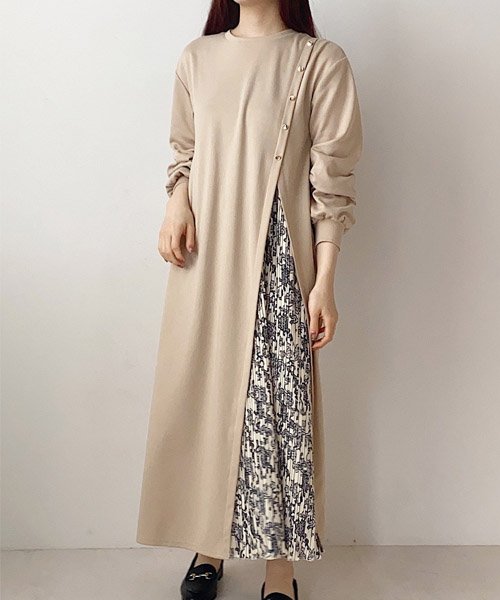 セール 大大大人気ワンピの長袖登場 サイドスリットボタン付き長袖ワンピース ブージュルード Bou Jeloud D Fashion セール 大大大人気ワンピの長袖登場 サイドスリットボタン付き長袖ワンピース ブージュルード Bou Jeloud D Fashion