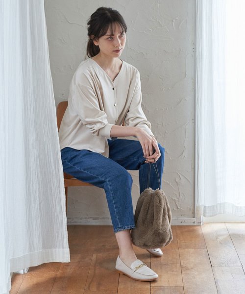 セール セットアップ対応 パウダータッチエコスエード 釦前開きトップス ビス Vis D Fashion