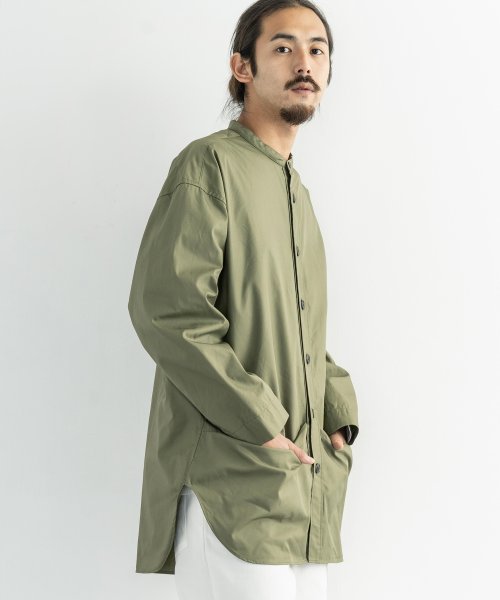 シャツコート メンズ カジュアル 長袖 スタンドカラー ノーカラー バンドカラー ミリタリー ビッグシルエット ガーデニング スリーピング シンプル 綿 ナイロ ロッキーモンロー Rocky Monroe D Fashion