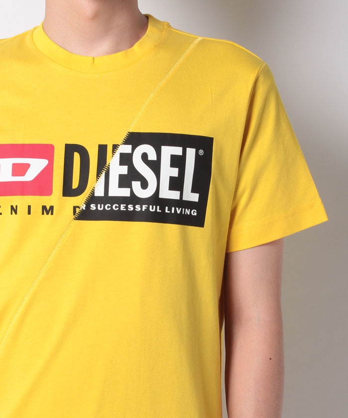 DIESEL T－DIEGO－CUTY ディーゼル ロゴプリント 斜め切り替え Tシャツ 