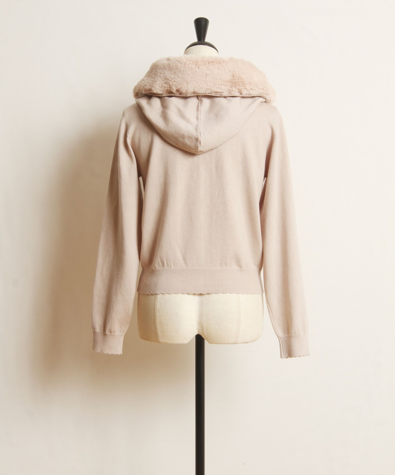 取り外し可能なファー付き袖口フリルロングニットパーカー　アイボリー coordinate161674_rl_.jpg