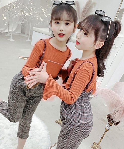 セール45 Off セットアップ 子供服 キッズ 女の子 トップス ズボン 長袖 長ズボン ワイドパンツ チェック柄 ブラウン 2点セット ミニミニストア Miniministore D Fashion