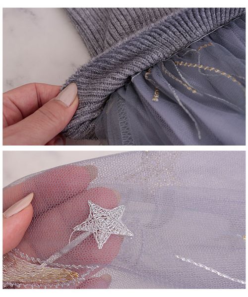 星空柄刺繍のチュールドッキングニットワンピース(503551770