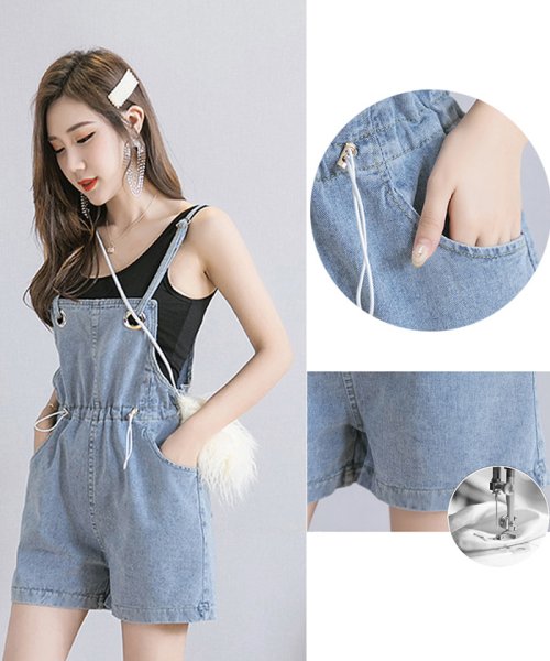 セール デニムショートサロペット デニムパンツ ジーンズ ボトムス オーバーオール パンツ レディース パンツ ミニミニストア Miniministore D Fashion